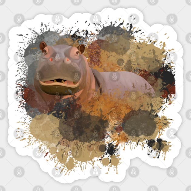 Hippo Abstract Paint Splatter Design in Warm Earth Tones Sticker by Suneldesigns